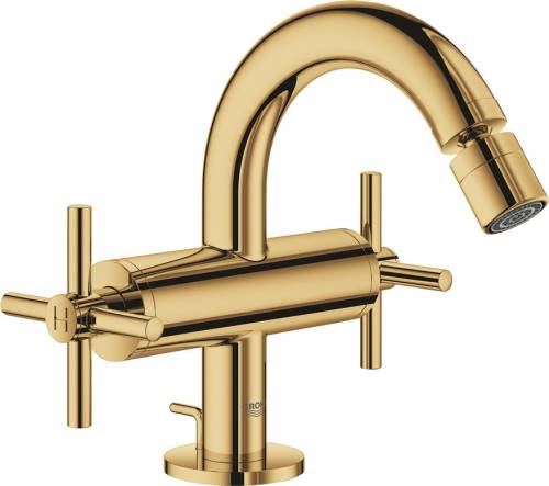 Baterie bideu Grohe Atrio auriu lucios Cool Sunrise dubla comanda cu ventil Pop-Up