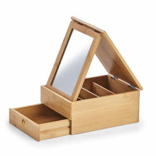 Cutie pentru cosmetice din bambus cu oglinda - Bamboo Natural - l25xA19xH11 - 2 cm