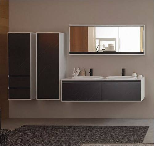 Dulap inalt suspendat cu usa si sertare KolpaSan Pandora mdf negru 130x45 cm