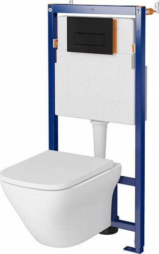 Set rezervor WC cu cadru B643 Cersanit Tech Line Opti si clapeta B1 negru plus vas WC Larga cu capac alb