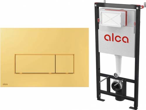 Set rezervor WC cu cadru incastrat Alcadrain AM101/1120 si clapeta de actionare M575 auriu