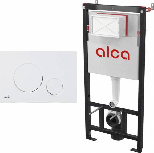 Set rezervor WC cu cadru incastrat Alcadrain AM101/1120 si clapeta de actionare Thin M676 alb mat