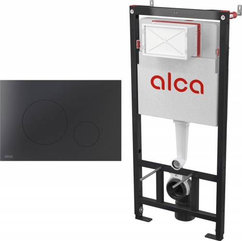 Set rezervor WC cu cadru incastrat Alcadrain AM101/1120 si clapeta de actionare TURN-BLACK negru mat