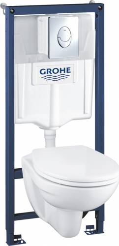 Set rezervor WC Grohe Solido Perfect 4 in 1 si clapeta crom Skate Air plus vas WC cu capac softclose