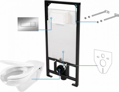 Set vas WC suspendat Deante Vital alb cu cadru de toaleta si rezervor ascuns