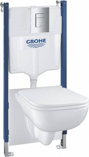 Set vas WC suspendat Grohe Solido 5 in 1 rezervor incastrat cu clapeta crom Even si capac Start Edge