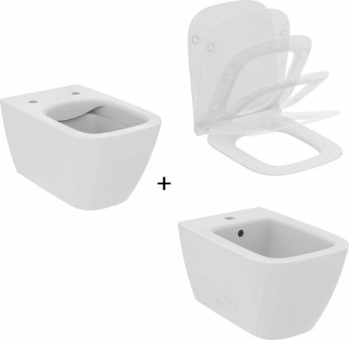 Set vas WC suspendat Ideal Standard Ilife B alb cu bideu si capac slim softclose