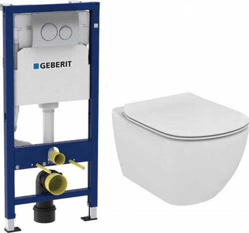 Set vas wc suspendat Ideal Standard Tesi AquaBlade cu capac clapeta si rezervor Geberit Duofix Delta Plus
