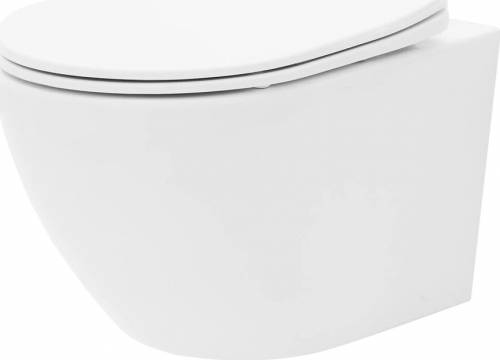 Set vas wc suspendat Rea Carlo Mini Basic rimless alb cu capac softclose