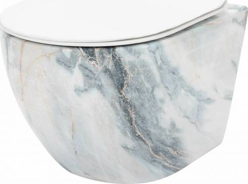 Set vas wc suspendat Rea Carlos rimless granit cu capac softclose alb