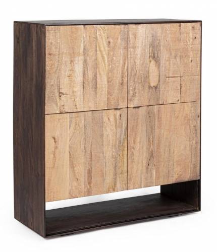 Cabinet din lemn de mango si furnir - cu 4 usi - Gunter Wenge / Natural - l100xA40xH110 cm