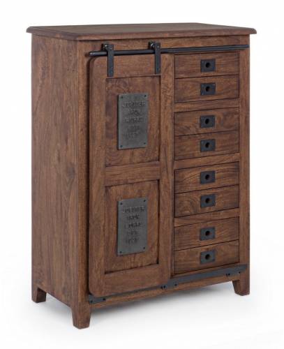 Cabinet din lemn de mango si metal - cu 4 sertare si 1 usa Jupiter High Nuc / Negru - l89xA43xH119 cm