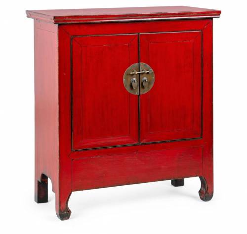 Cabinet din lemn reciclat de ulm - cu 2 usi Jinan Rosu Antichizat - l89xA42xH100 cm
