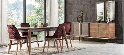 Set de mobila dining din pal - 9 piese Toscana Dore Gri / Natural