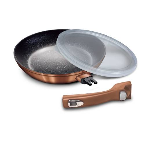 Tigaie din aluminiu cu invelis antiaderent de marmura si capac plastic - O24 cm - Metallic Line Rose Gold