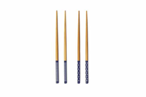 Set 4 betisoare chinezesti din bambus Chopsticks Natural / Albastru - L22 - 5 cm