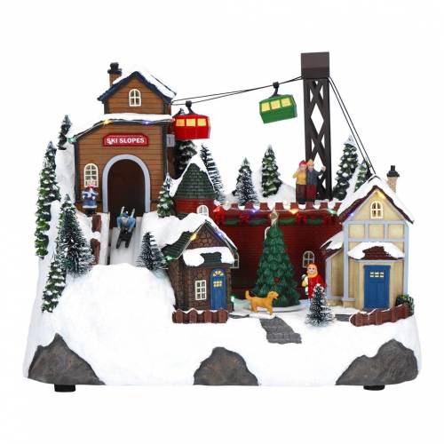 Decoratiune muzicala de Craciun - Led Inclus - Village With Ski Slope Multicolor - L30xl18xH24 cm