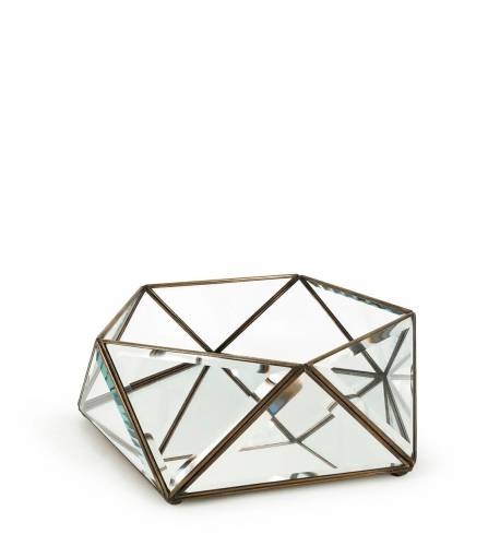 Cutie pentru depozitare din sticla si metal Box Pentagonal Transparent / Alama - L27xl26xH10 cm