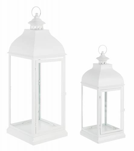 Set 2 felinare decorative din sticla si metal - Namir Alb - L19xl19xH50 cm / L25xl25xH70 cm