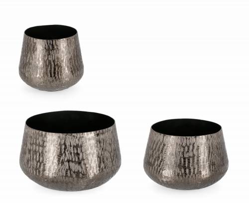Set 3 suporturi ghivece decorative din aluminiu - Lathe Round Antracit - O28 - 5xH17 - 5 / O24xH16 - 5 / O20xH16 cm