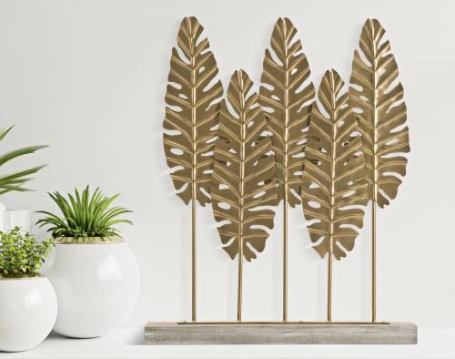 Decoratiune metalica - Long Leaf Auriu Antic - l47xA10xH57 - 5 cm
