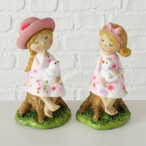 Set 2 figurine din polirasina Rosella Roz / Alb - Modele Asortate - L8xl8xH15 cm