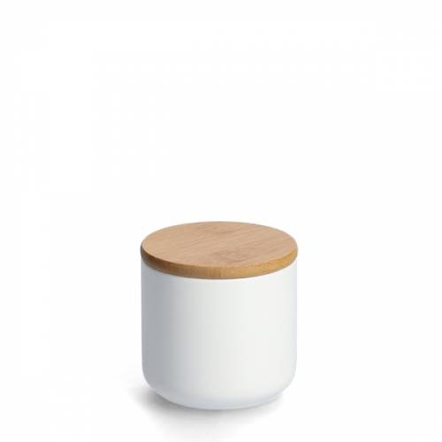 Recipient ceramic pentru depozitare - capac din bambus - Spice Alb 290 ml - O8 - 7xH8 - 5 cm