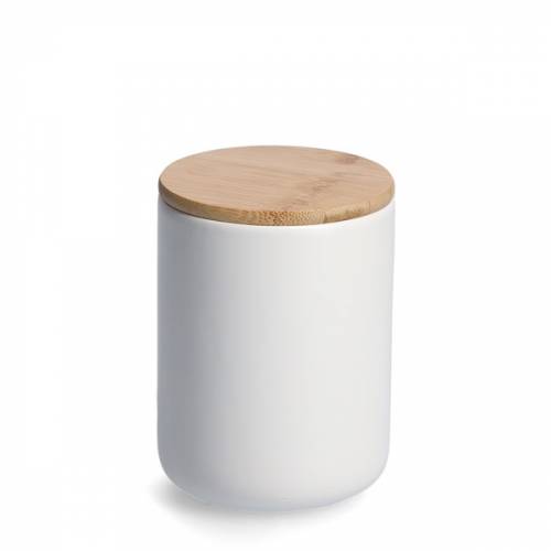 Recipient ceramic pentru depozitare - capac din bambus - Spice Medium Alb 650 ml - O10xH13 - 5 cm