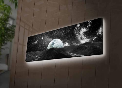 Tablou Canvas Led Moon 3090NASA-009 Alb / Negru - 90 x 30 cm