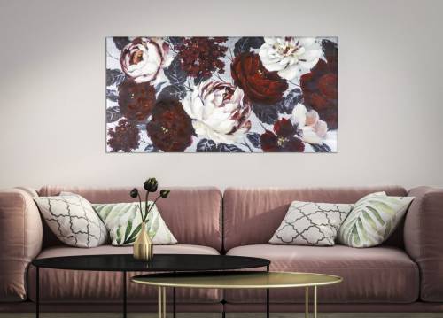 Tablou pictat manual - Dark Flowers Multicolor - 120 x 60 cm