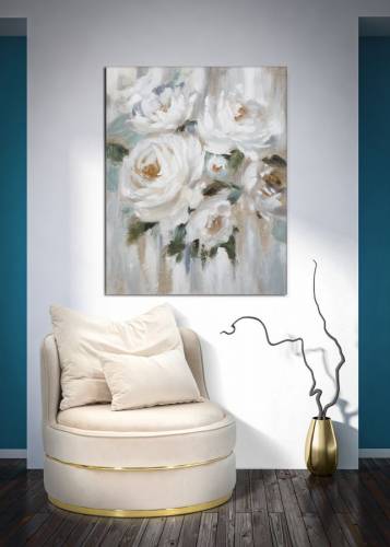Tablou pictat manual - Pearl Flowers Multicolor - 80 x 100 cm