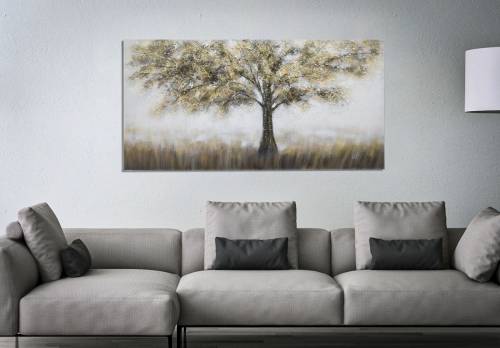 Tablou pictat manual Tree Dark A Multicolor - 140 x 70 cm