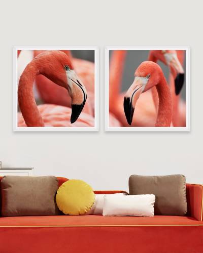 Tablou 2 piese Framed Art Flamingo Heads