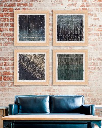 Tablou 4 piese Framed Linen Abstract Marks