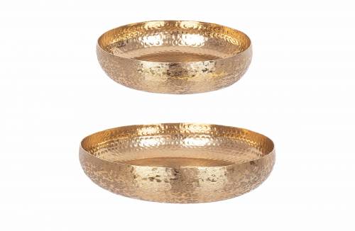 Set 2 platouri decorative din aluminiu - Varanasi Round Auriu - O38xH8 / O30 - 5xH7 cm