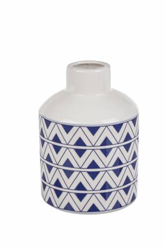 Vaza decorativa din ceramica Tunisi L Alb / Albastru - O15 - 8xH21 - 5 cm