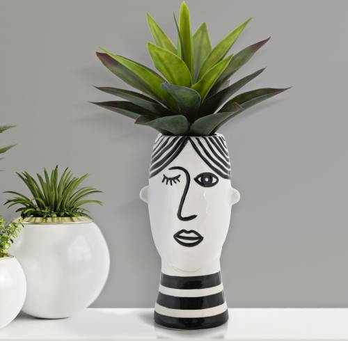 Vaza decorativa din portelan - Face Alb / Negru - L13 - 2xl11 - 8xH26 - 3 cm