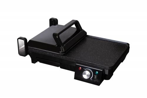 Grill electric din otel inoxidabil - cu placi antiaderente - invelis din marmura si termostat - 2000W - Black Silver