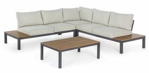 Set mobilier modular pentru gradina / terasa Elias Bej / Natural / Antracit - coltar 5 locuri + masa de cafea