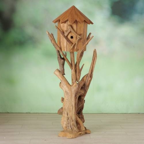 Casuta decorativa pentru pasari - din lemn de tec Calva Natur - O50xH150 cm