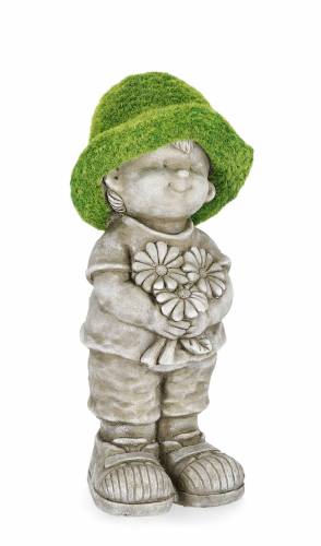 Decoratiune de gradina - din magnesia - Garden Boy Gri / Verde - L19 - 5xl19 - 5xH42 - 5 cm
