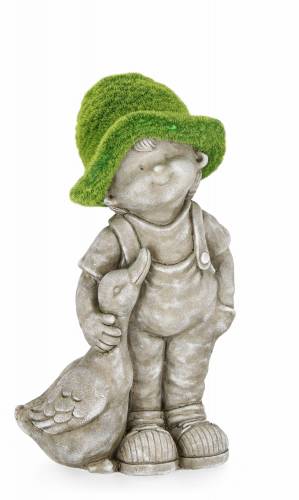 Decoratiune de gradina - din magnesia - Garden Boy With Duck Gri / Verde - L25 - 5xl25 - 5xH44 - 5 cm
