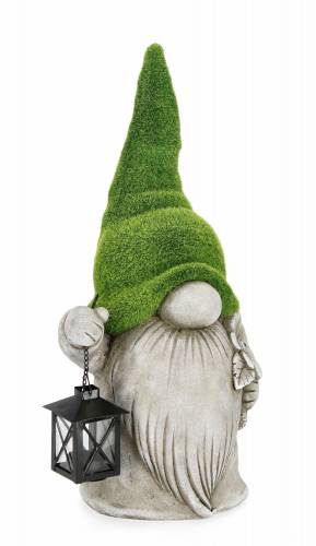 Decoratiune de gradina - din magnesia - Garden Gnome With Lantern Gri / Verde - L26xl26xH50 - 5 cm