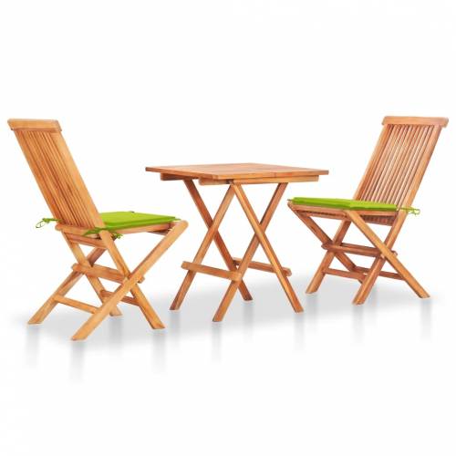 Set masa + 2 scaune pliabile pentru gradina / terasa - din lemn de tec - Arlo Natural / Lime - L60xl60xH65 cm
