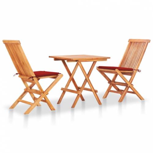 Set masa + 2 scaune pliabile pentru gradina / terasa - din lemn de tec - Arlo Natural / Rosu - L60xl60xH65 cm