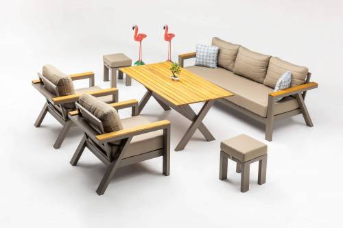 Set mobilier gradina / terasa Daisy Cappuccino - masa + canapea 3 locuri + 2 fotolii + 2 taburete