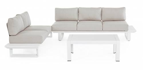 Set mobilier pentru gradina / terasa - Konnor Gri Deschis / Alb - canapea 2 locuri + canapea 3 locuri + masa de cafea