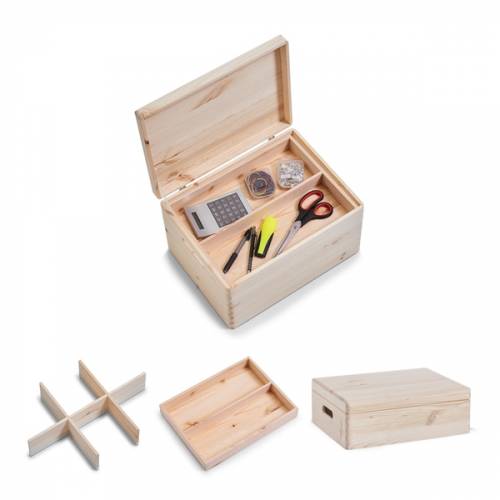 Cutie compartimentata - din lemn - Softwood Lid Medium Natural - L40xl30xH14 cm