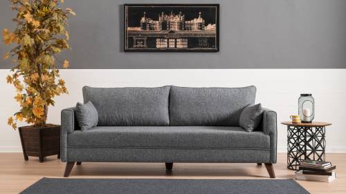 Canapea Bella Gri Extensibila - cu Spuma Poliuretanica - 3 Locuri - tapitata cu stofa - Perne Incluse - l208xA81xH85 cm