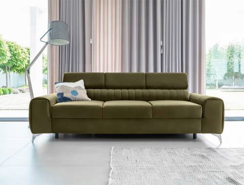 Canapea Extensibila - 3 Locuri - Tetiere Reglabile - tapitata cu stofa - Laurette Plus Verde Olive - l261xA97xH75-105 cm